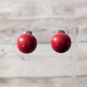 Vintage Clip On Earrings Domed Red Retro 5/8"